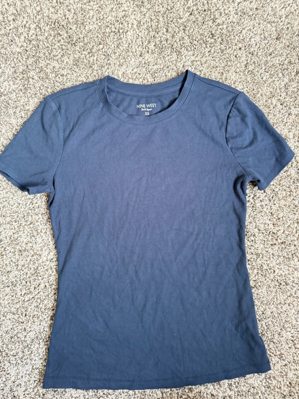 Nine West Women's Navy Ribbed Short Sleeve Tee Top